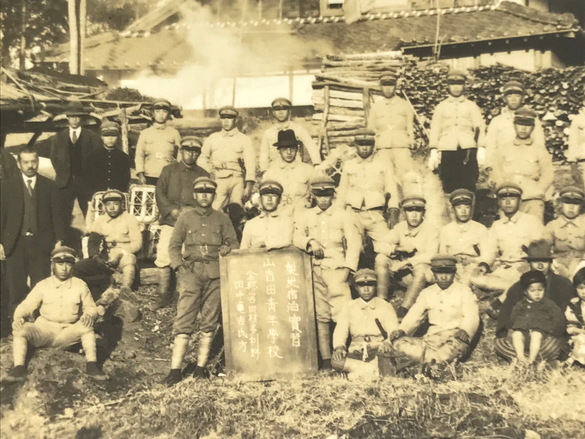 Japanese Showa School Boys Group Photograph Vtg Daily Life Building Sepia PH83
