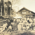 Japanese Showa School Boys Group Photograph Vtg Daily Life Building Sepia PH83