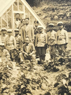 Japanese Showa School Boys Group Photograph Vtg Daily Life Gardening Sepia PH143