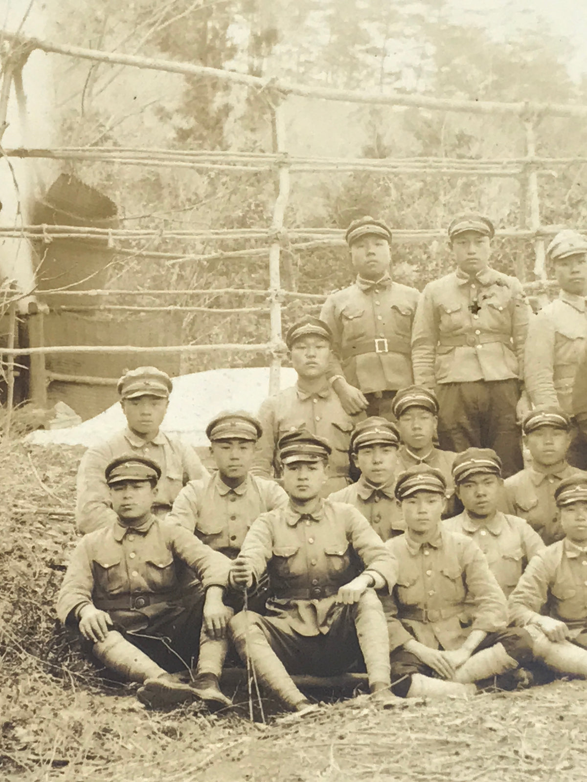 Japanese Showa School Boys Group Photograph Vtg Daily Life Training Sepia PH144