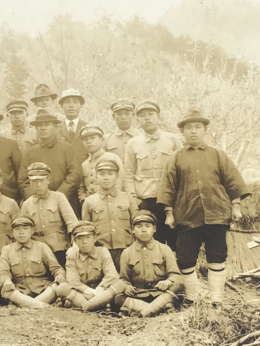Japanese Showa School Boys Group Photograph Vtg Daily Life Training Sepia PH144
