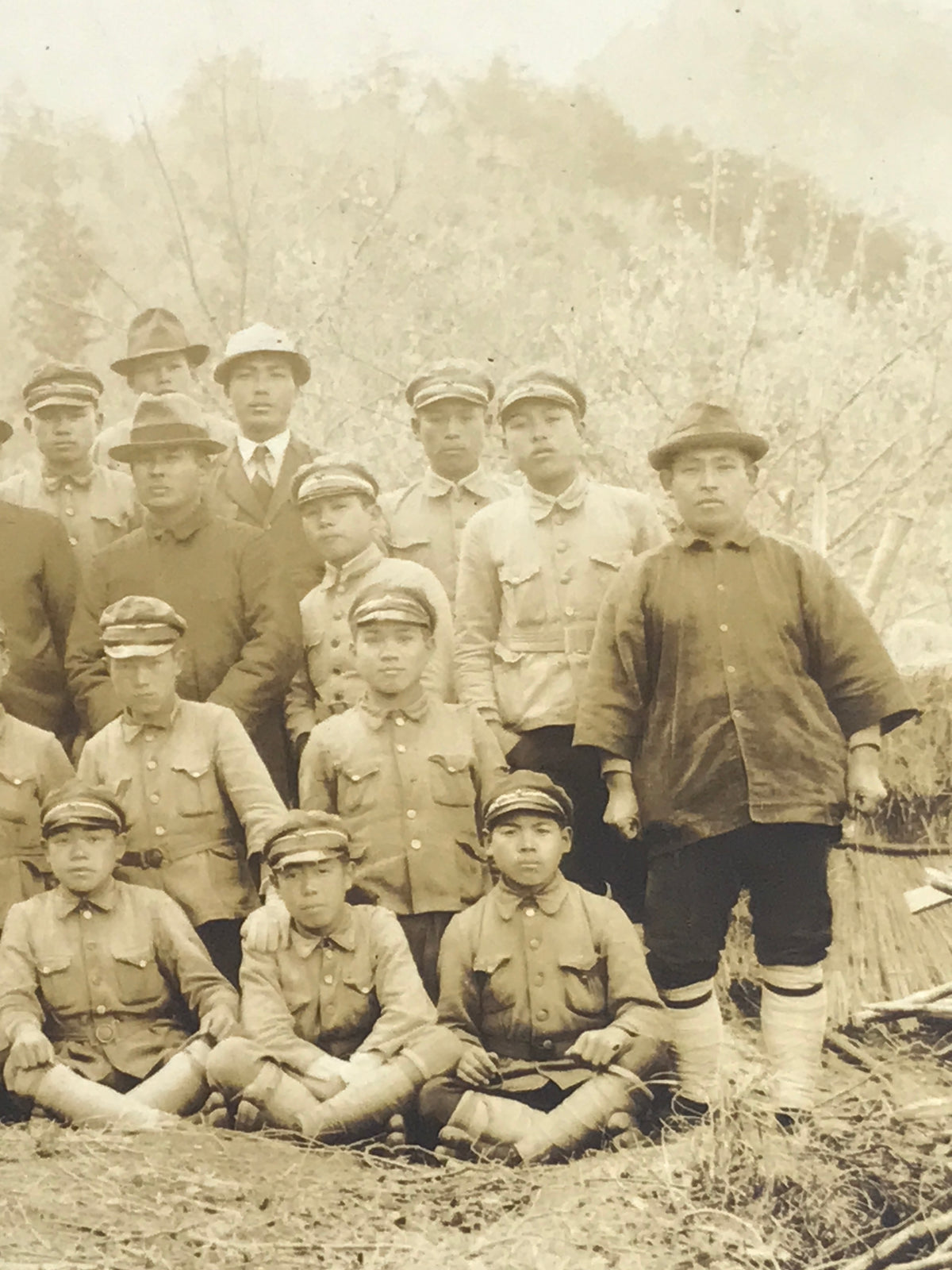 Japanese Showa School Boys Group Photograph Vtg Daily Life Training Sepia PH144
