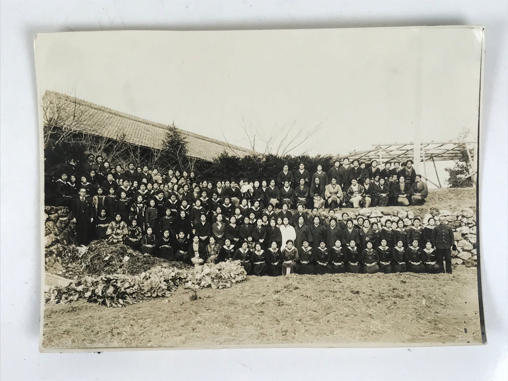 Japanese Showa School Class Photograph Group Student Uniform Black White PH154