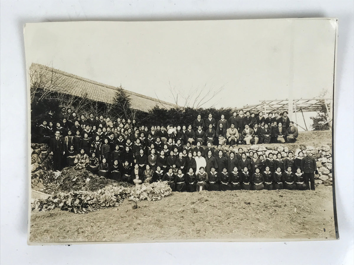 Japanese Showa School Class Photograph Group Student Uniform Black White PH154