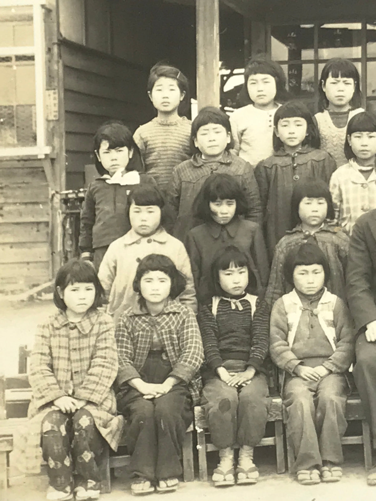 Japanese Showa School Class Photograph Group Student Uniform Black White PH157