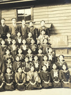 Japanese Showa School Class Photograph Group Student Uniform Black White PH72