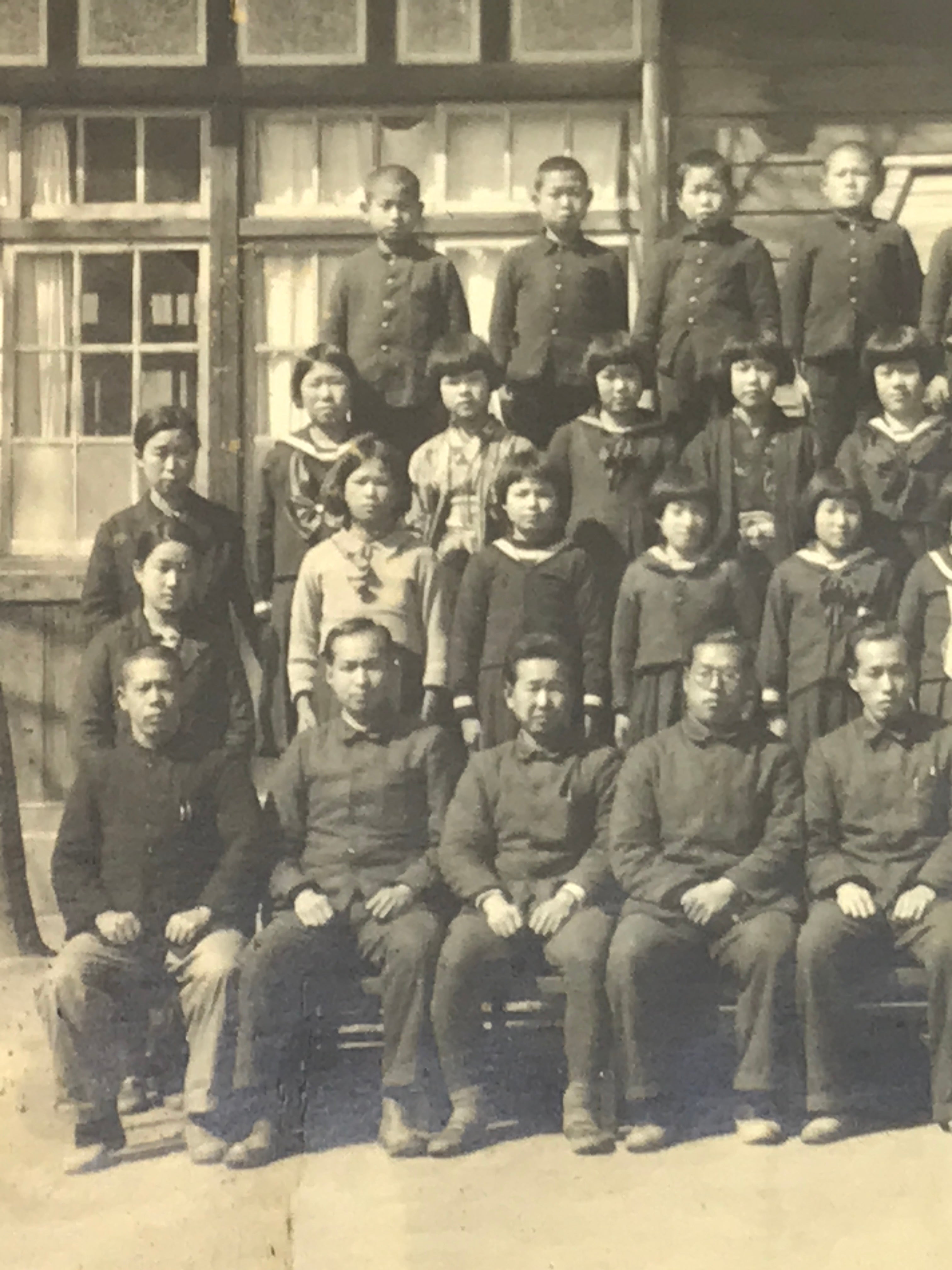 Japanese Showa School Class Photograph Group Student Uniform Sepia Tone PH168
