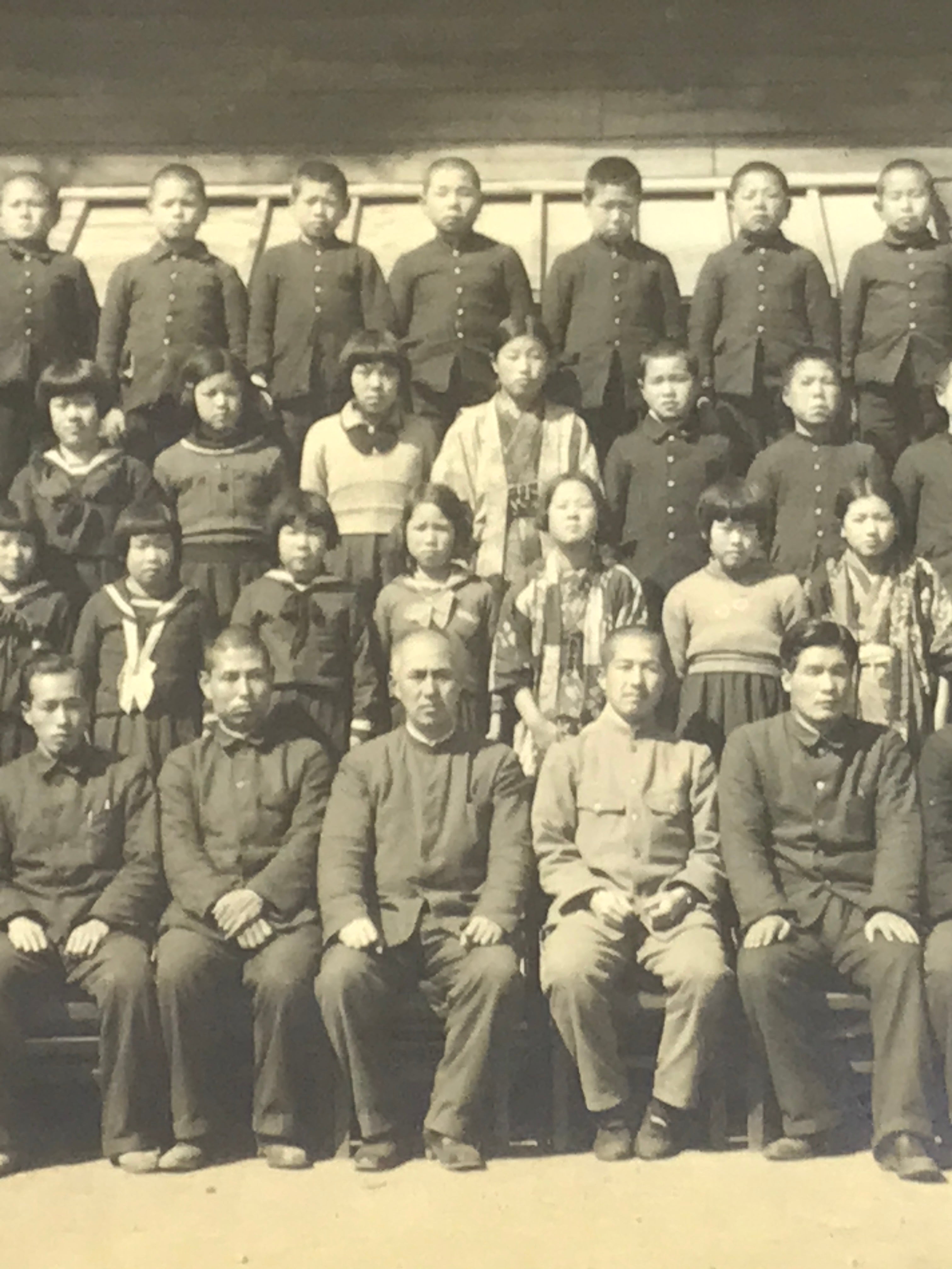 Japanese Showa School Class Photograph Group Student Uniform Sepia Tone PH168
