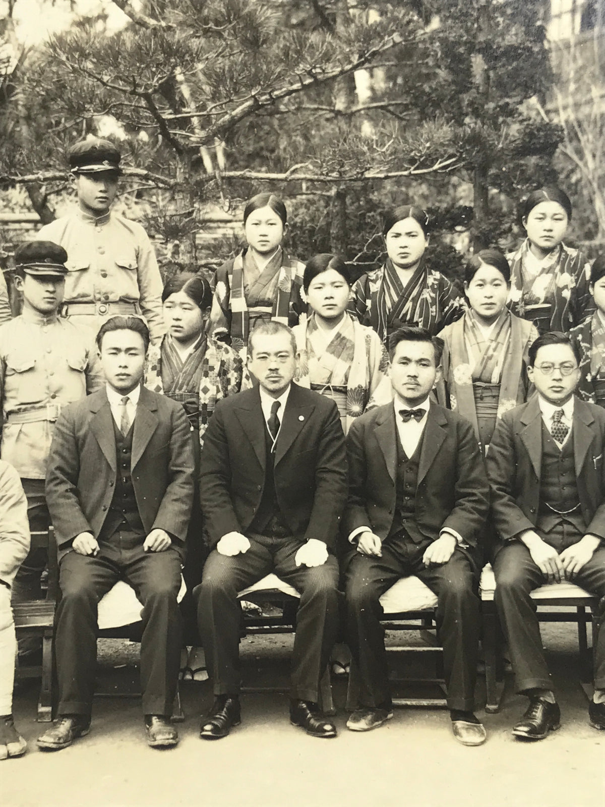 Japanese Showa School Class Photograph Vtg Group Student Uniform Sepia PH133