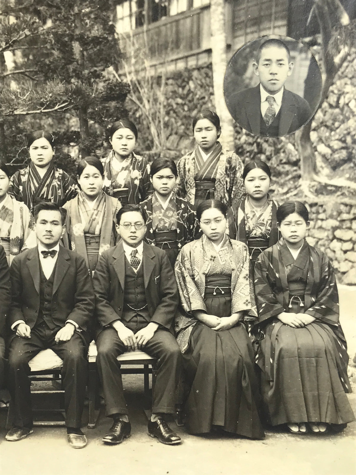 Japanese Showa School Class Photograph Vtg Group Student Uniform Sepia PH133