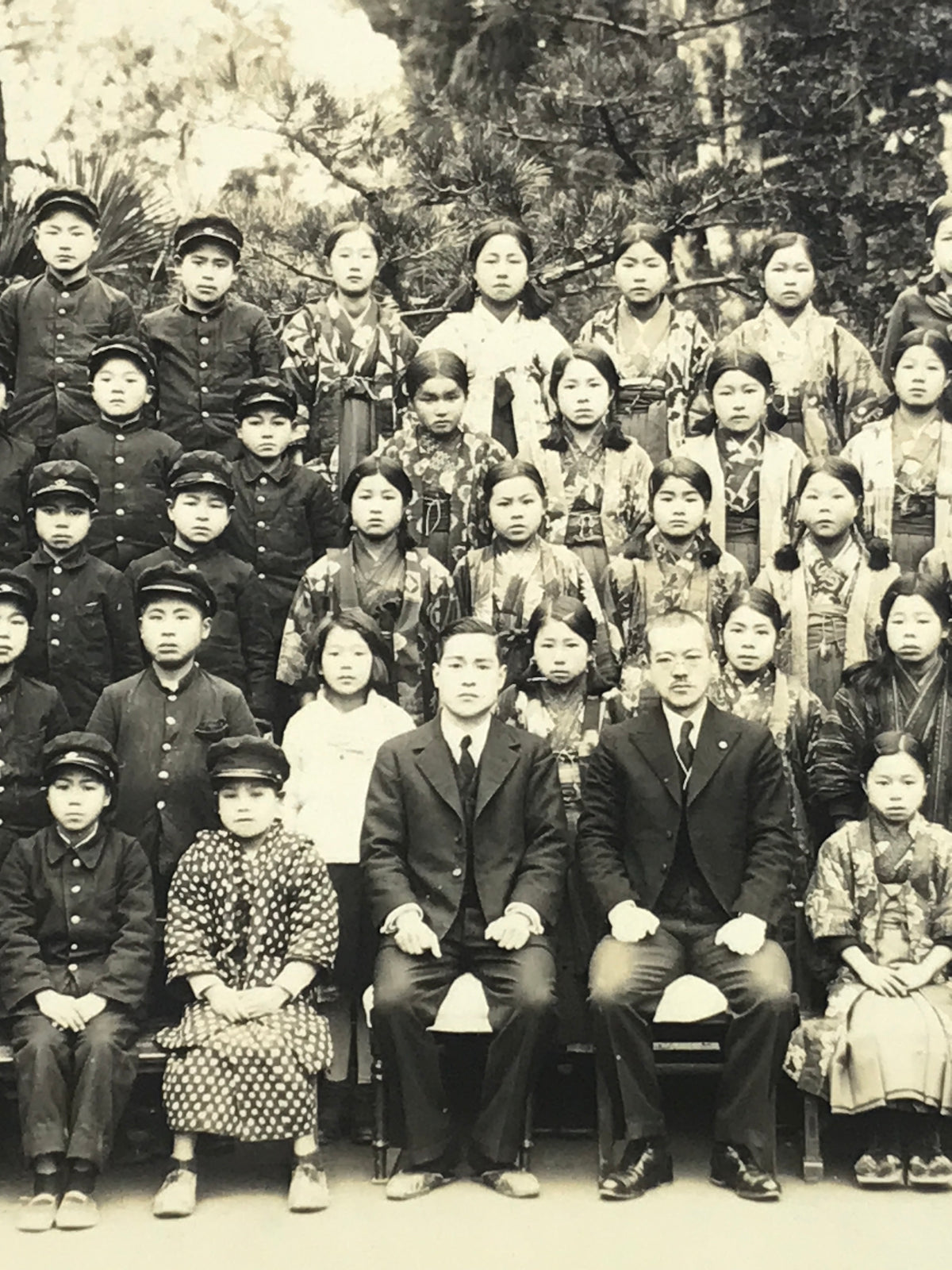 Japanese Showa School Class Photograph Vtg Group Student Uniform Sepia PH134