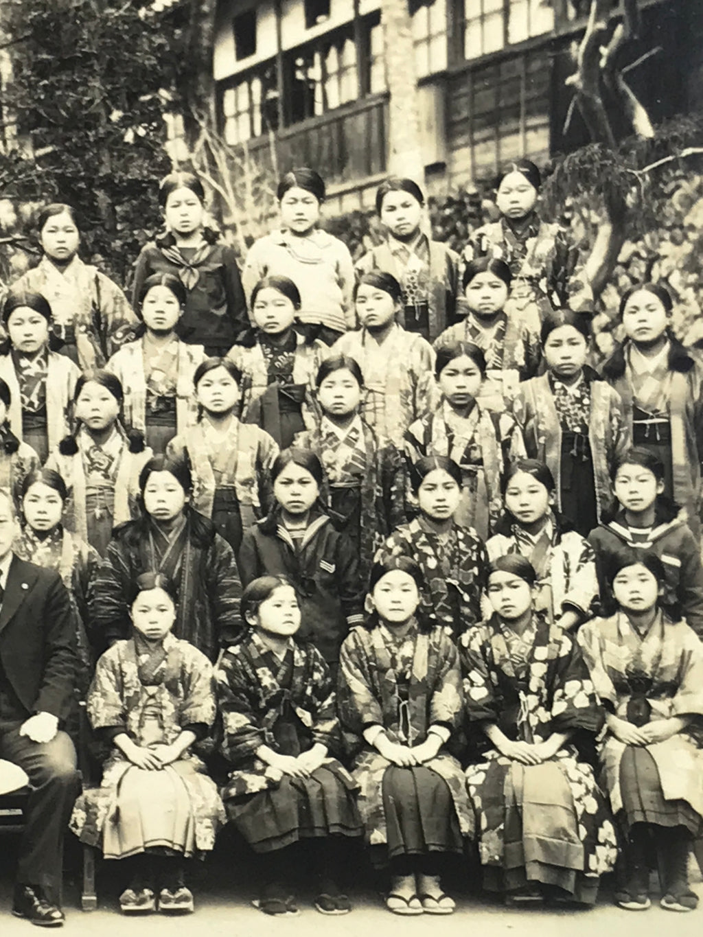 Japanese Showa School Class Photograph Vtg Group Student Uniform Sepia PH134
