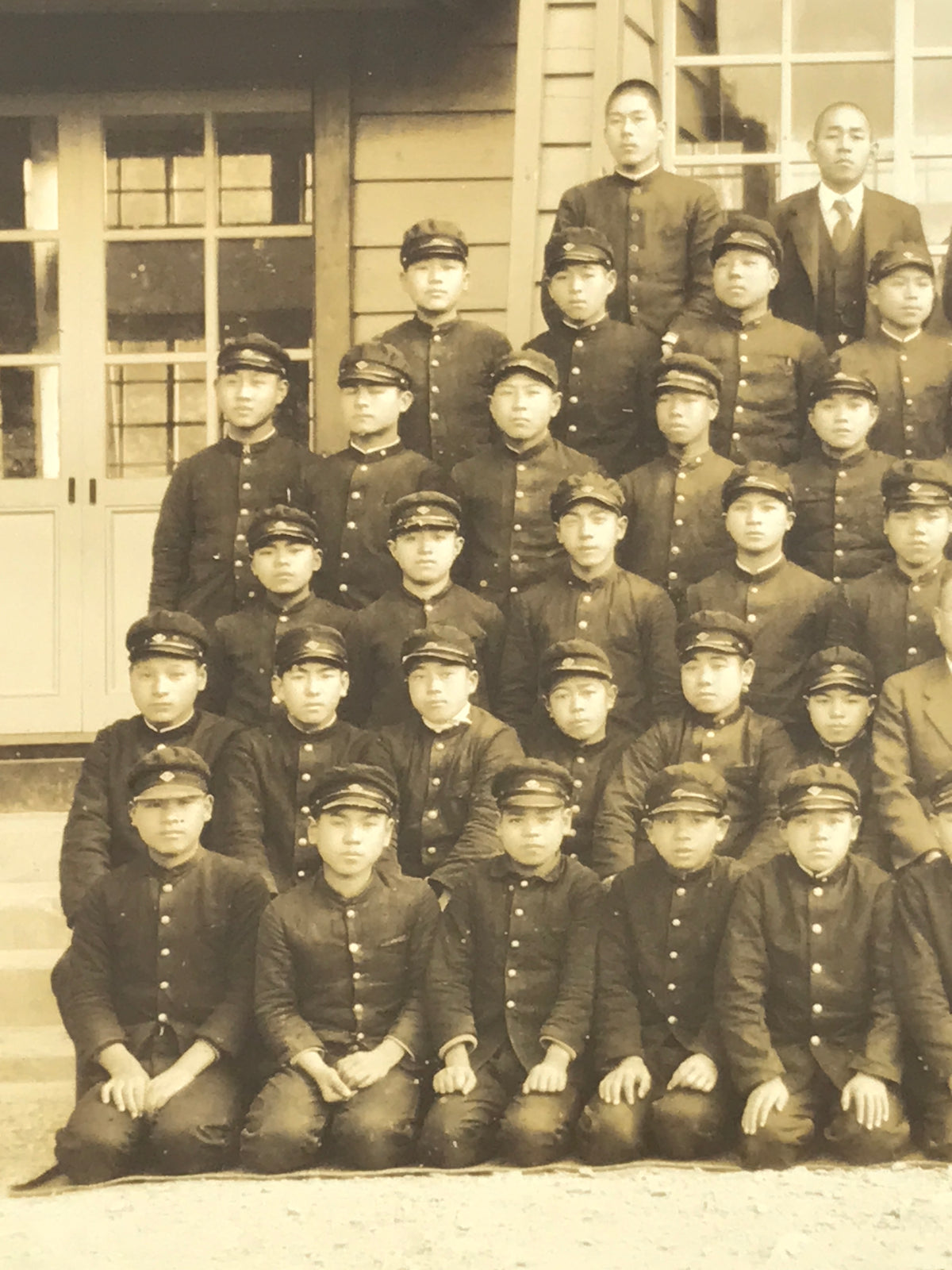 Japanese Showa School Class Photograph Vtg Group Student Uniform Sepia PH67
