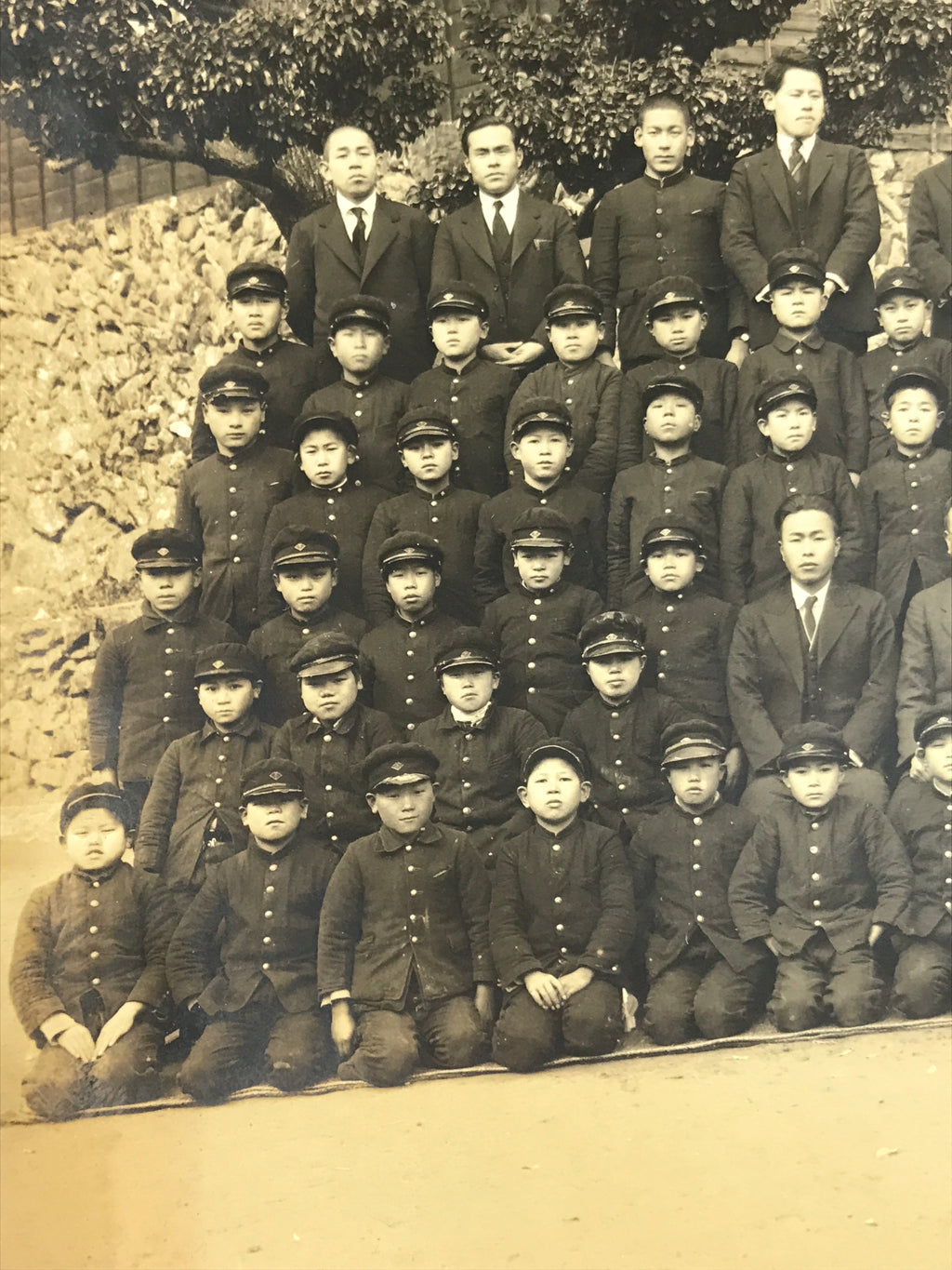 Japanese Showa School Class Photograph Vtg Group Student Uniform Sepia PH68