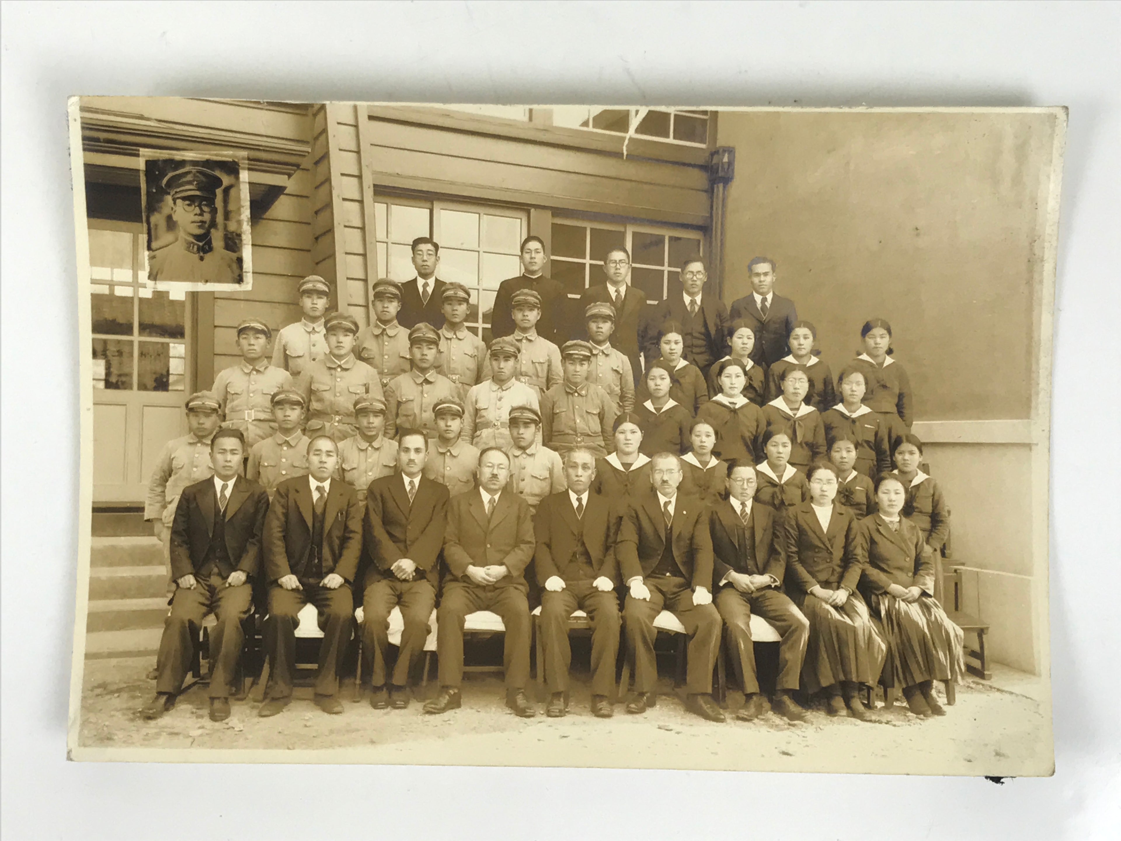 Japanese Showa School Class Photograph Vtg Group Student Uniform Sepia PH73