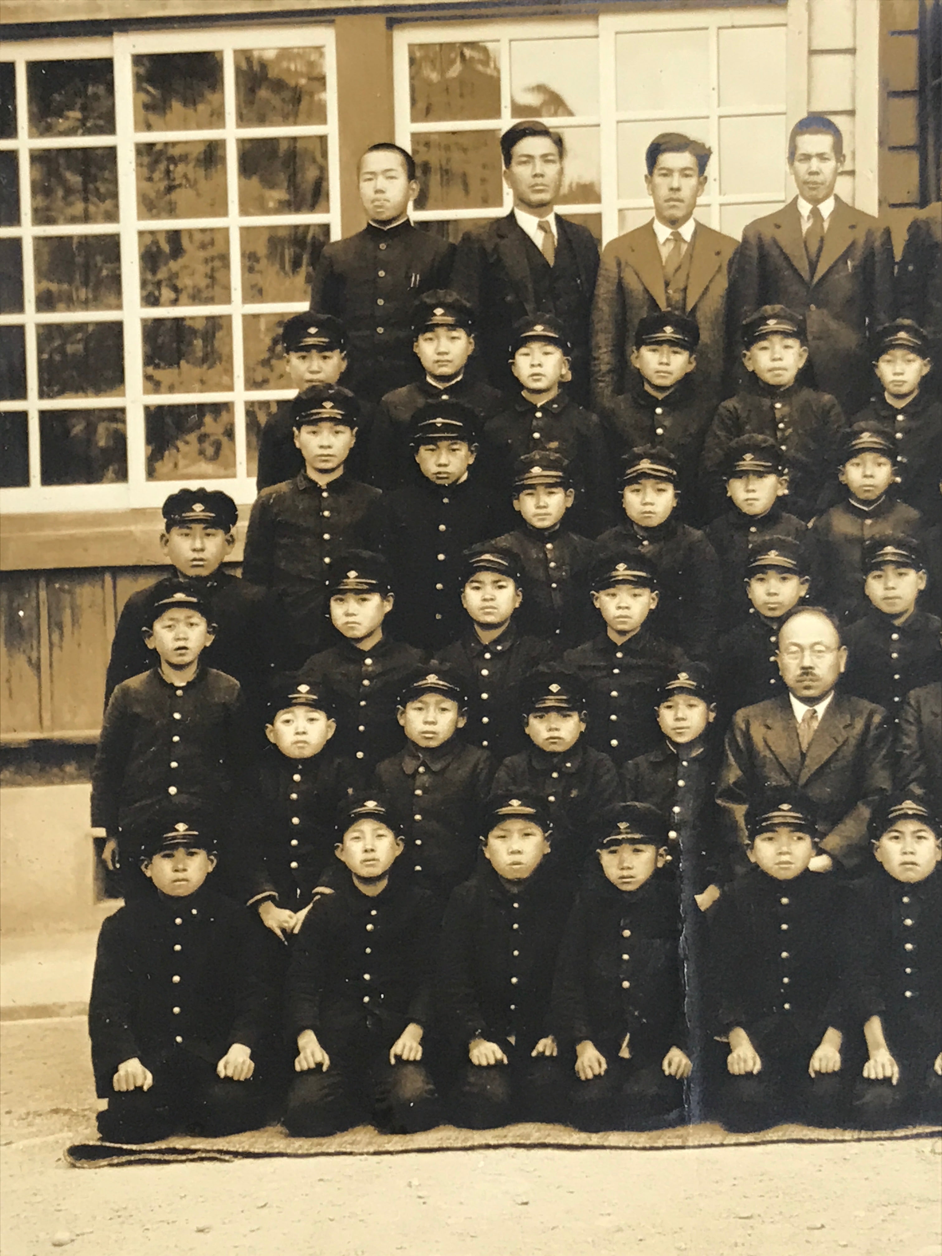 Japanese Showa School Class Photograph Vtg Group Student Uniform Sepia Tone PH70