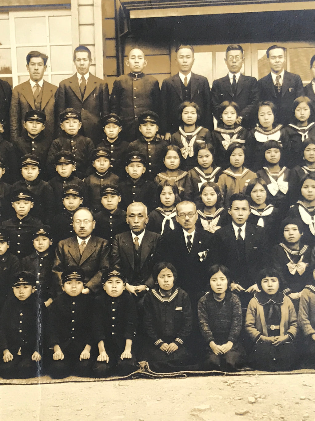 Japanese Showa School Class Photograph Vtg Group Student Uniform Sepia Tone PH70
