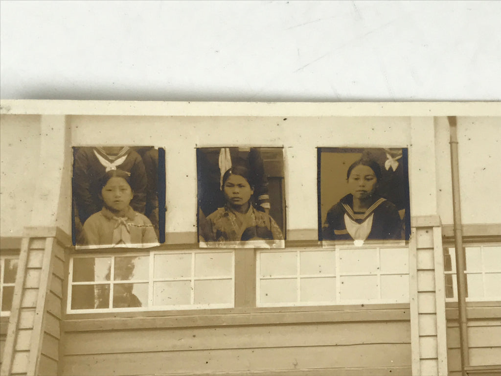 Japanese Showa School Class Photograph Vtg Group Student Uniform Sepia Tone PH76