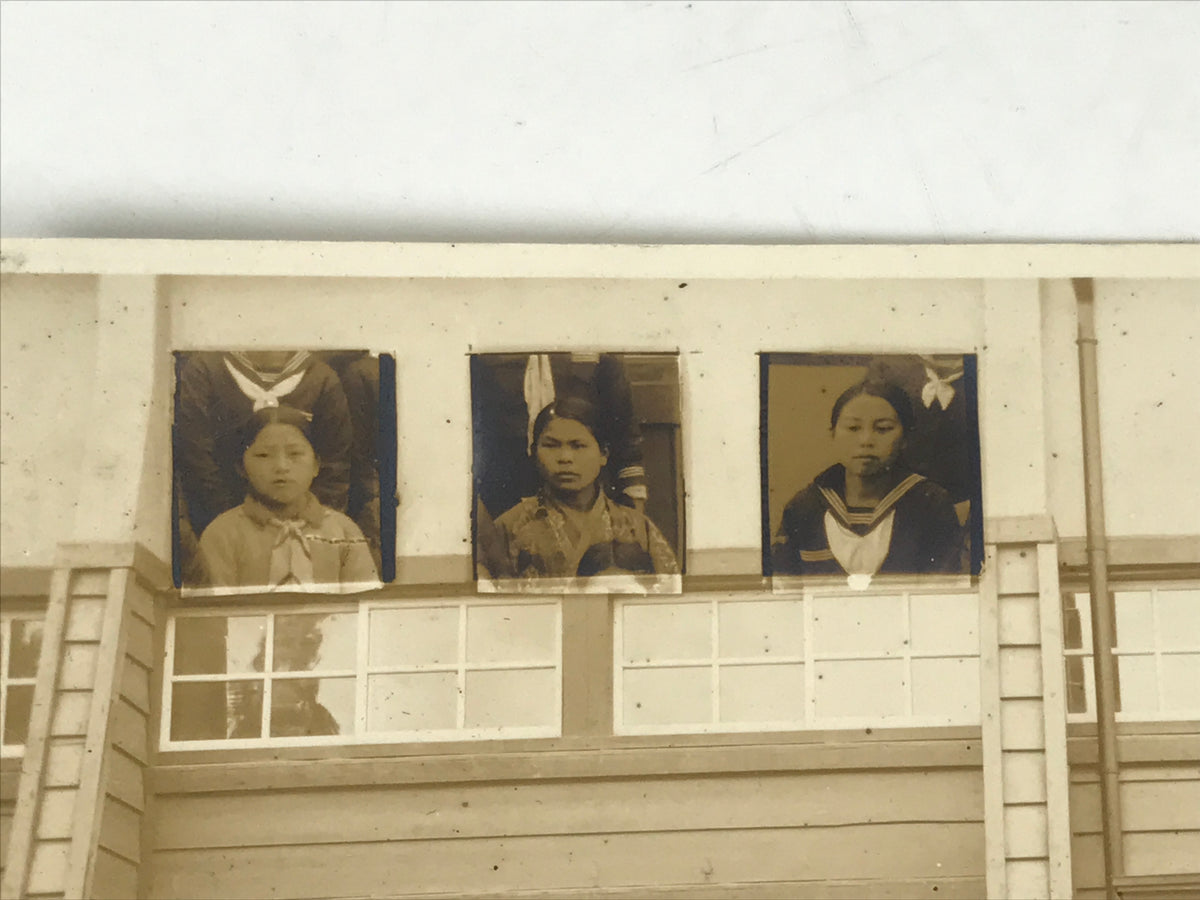 Japanese Showa School Class Photograph Vtg Group Student Uniform Sepia Tone PH76