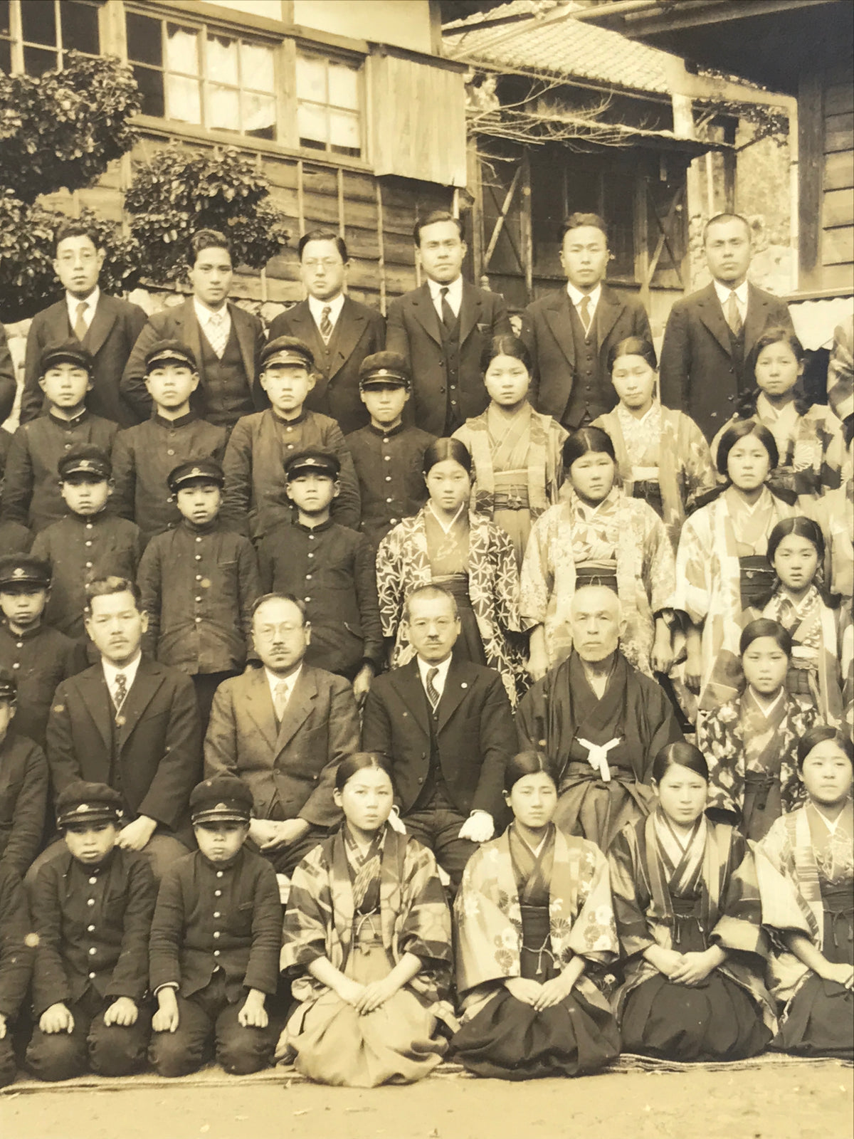 Japanese Showa School Class Photograph Vtg Group Student Uniform Sepia Tone PH77