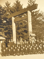 Japanese Showa School Class Trip Photograph Vtg Group Ise Shrine Sepia PH127