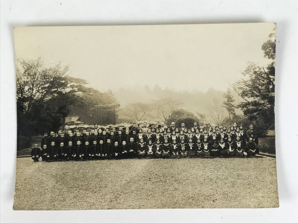 Japanese Showa School Class Trip Photograph Vtg Group Ise Shrine Sepia PH135