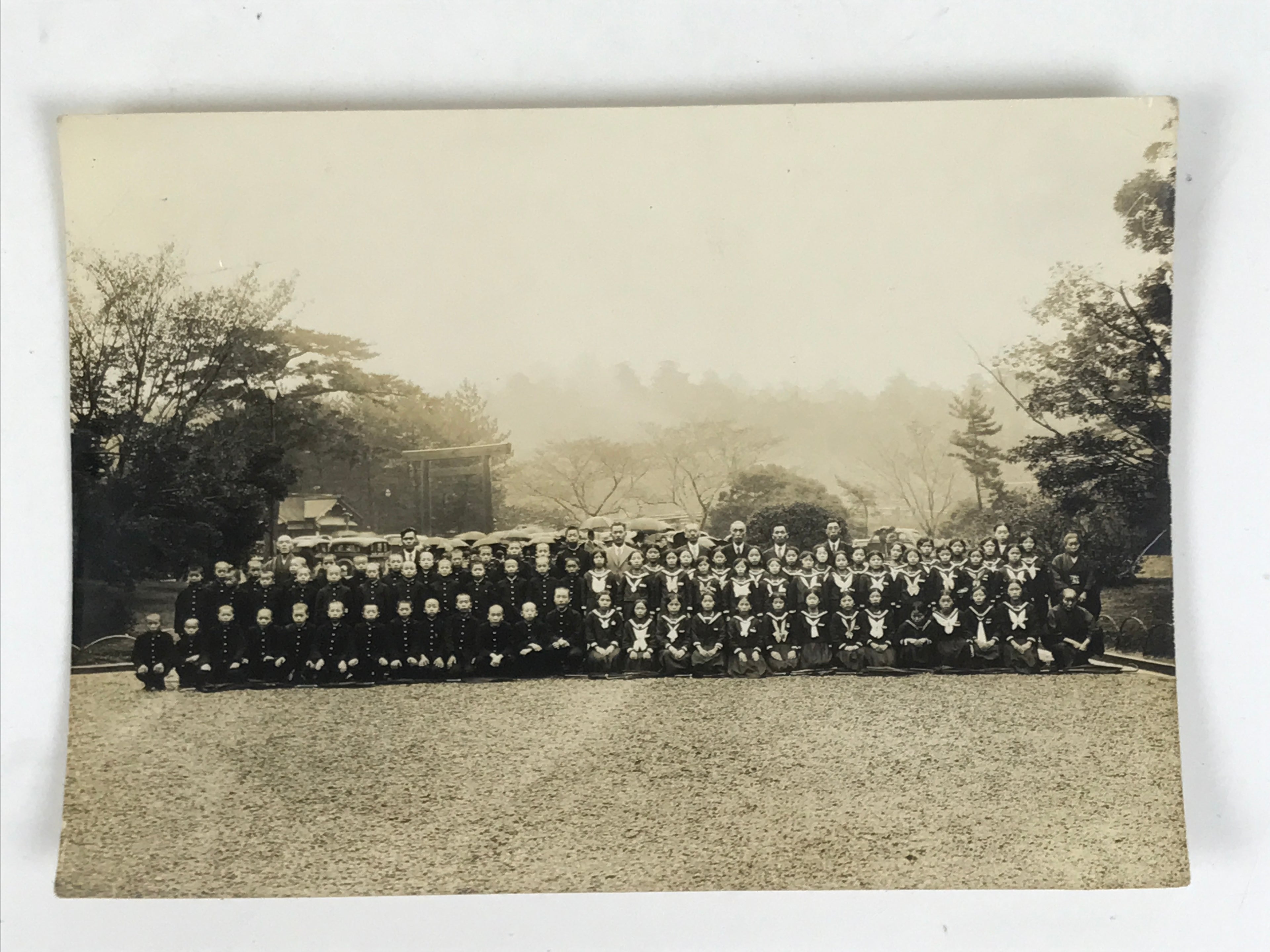 Japanese Showa School Class Trip Photograph Vtg Group Ise Shrine Sepia PH135