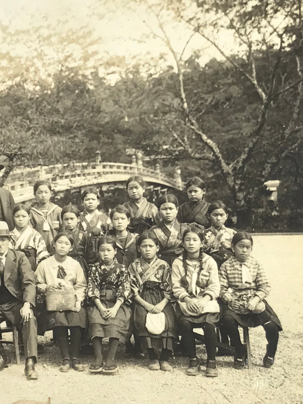 Japanese Showa School Class Trip Photograph Vtg Group Ise Shrine Sepia PH141
