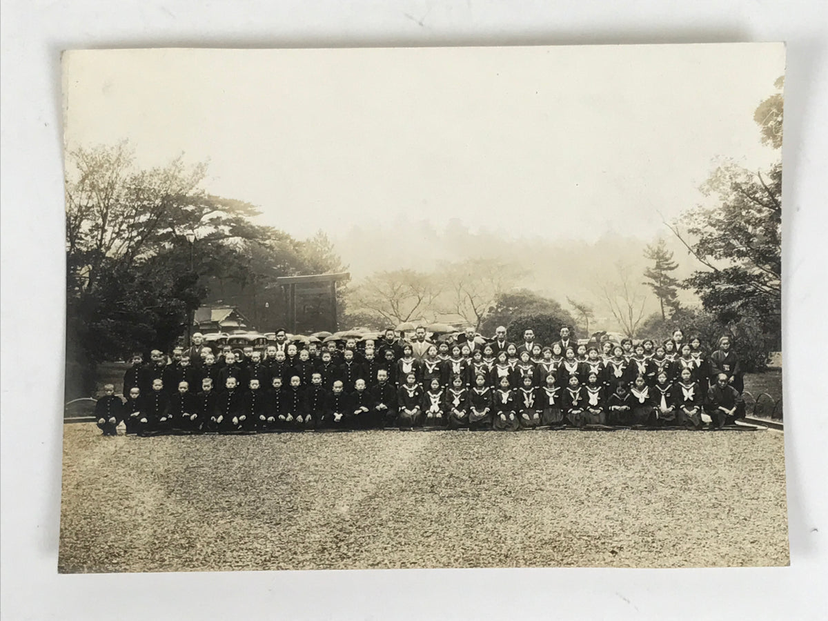 Japanese Showa School Class Trip Photograph Vtg Group Ise Shrine Sepia PH163