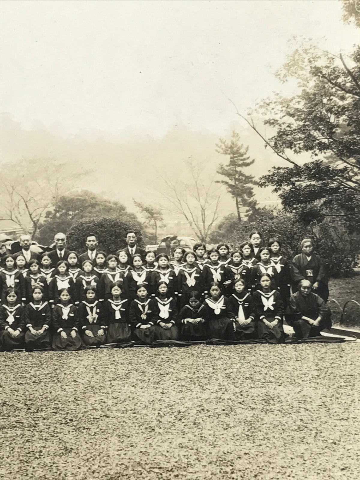 Japanese Showa School Class Trip Photograph Vtg Group Ise Shrine Sepia PH163