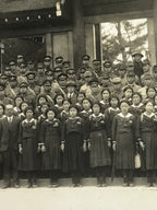 Japanese Showa School Class Trip Photograph Vtg Temple Palace Gate Sepia PH151