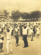 Japanese Showa School Student Group Photograph Rajio Taiso Exercise Sepia PH118