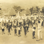 Japanese Showa School Student Group Photograph Rajio Taiso Exercise Sepia PH118
