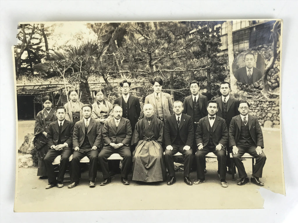 Japanese Showa School Teachers Group Photograph Vtg Hakama Suit Sepia PH132