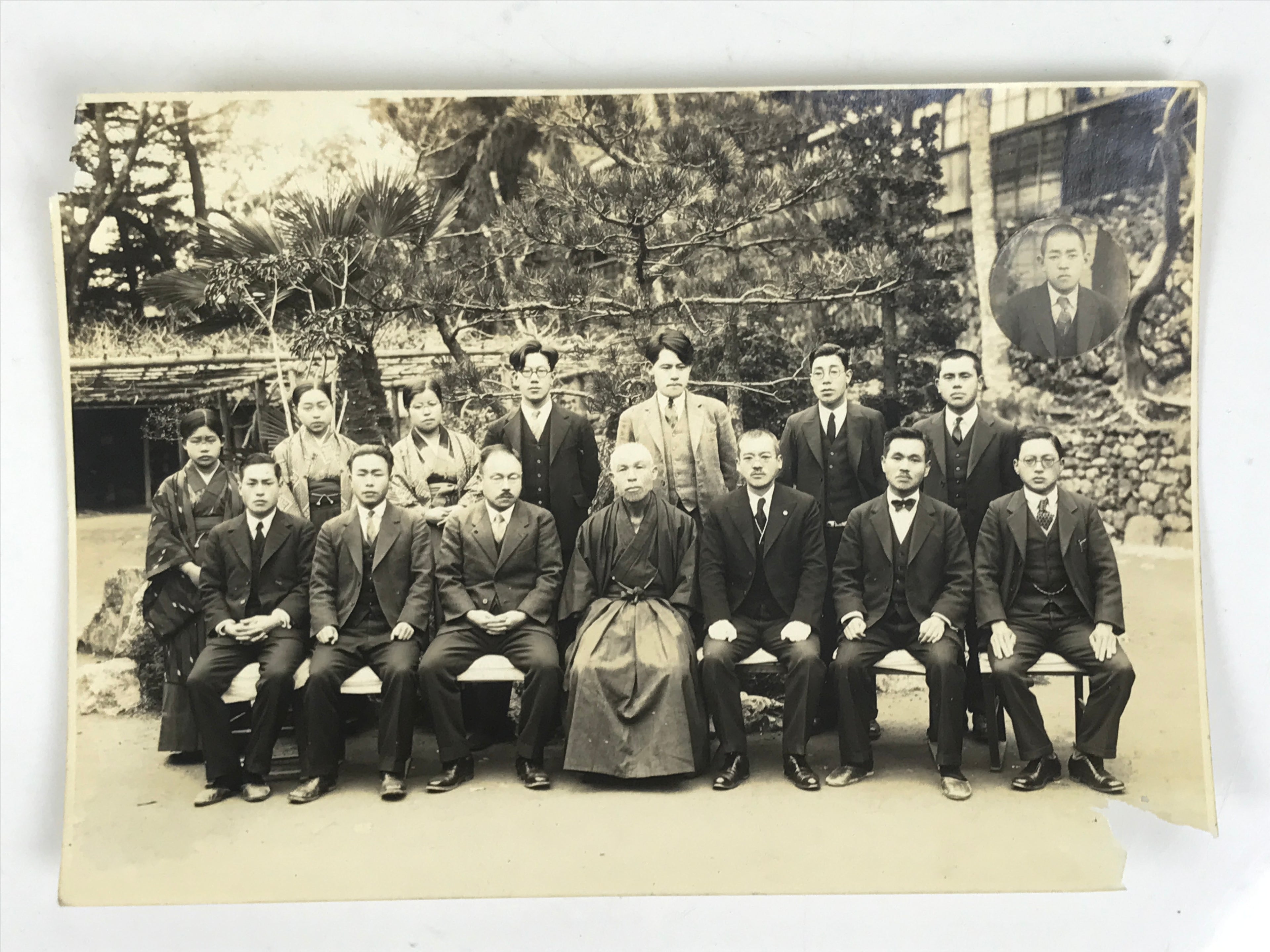 Japanese Showa School Teachers Group Photograph Vtg Hakama Suit Sepia PH132