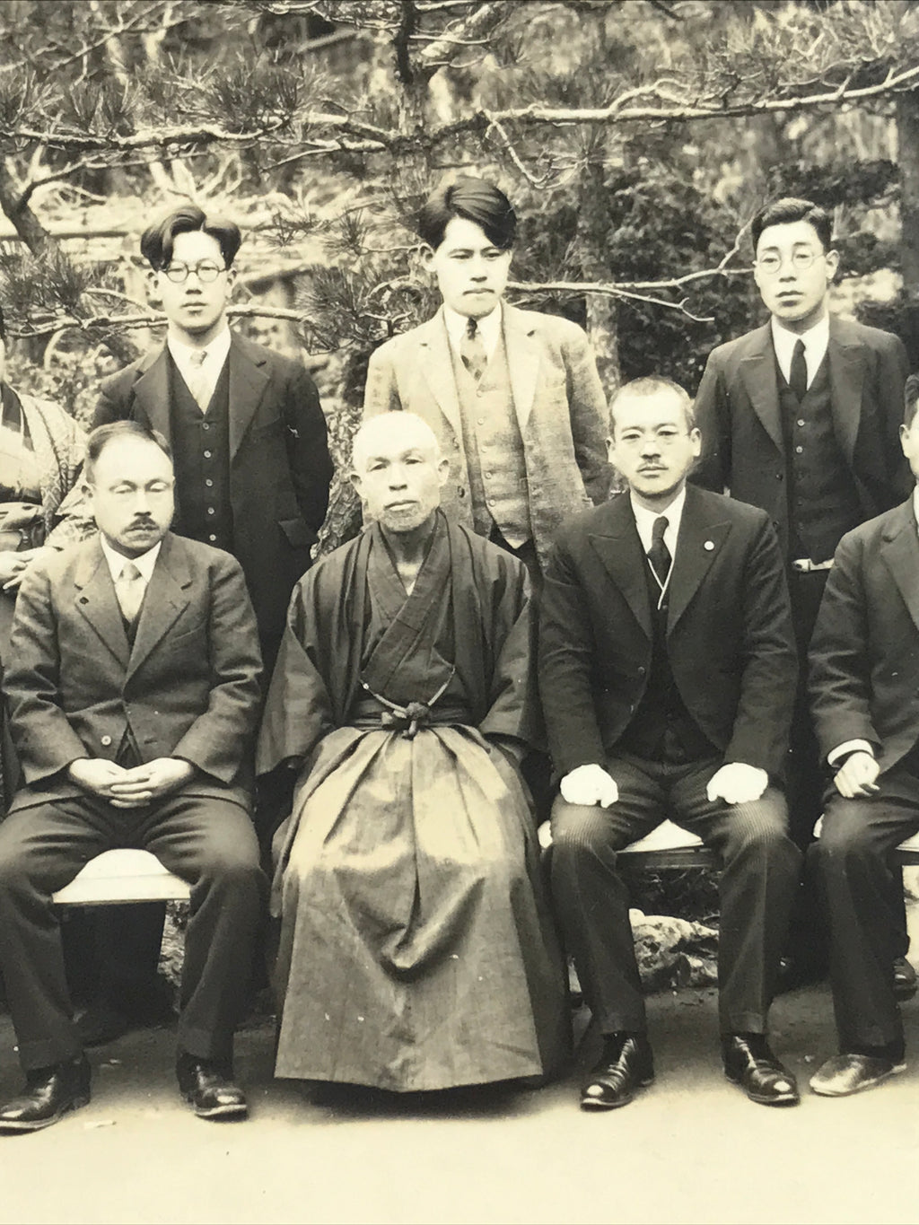 Japanese Showa School Teachers Group Photograph Vtg Hakama Suit Sepia PH132