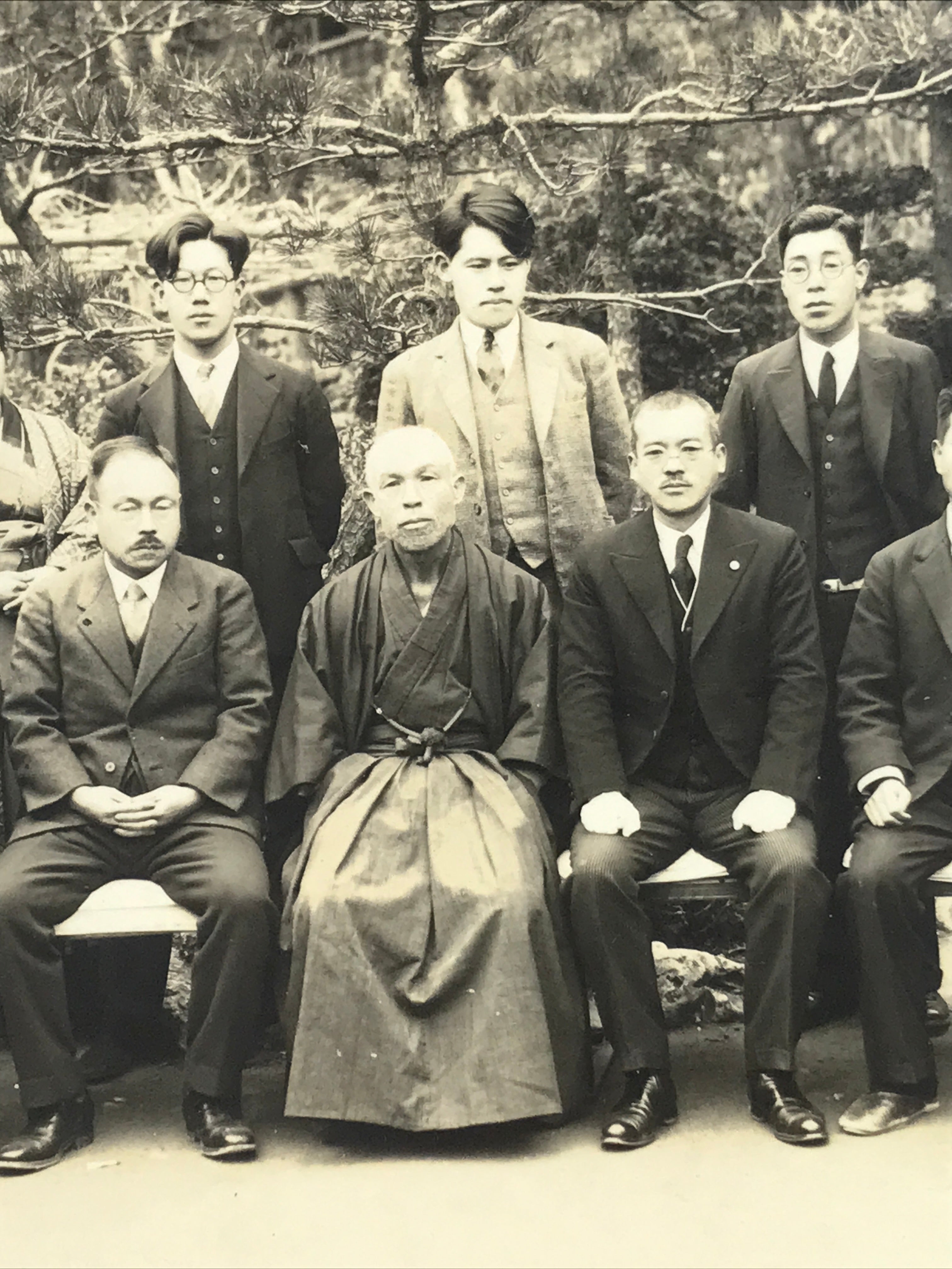 Japanese Showa School Teachers Group Photograph Vtg Hakama Suit Sepia PH132