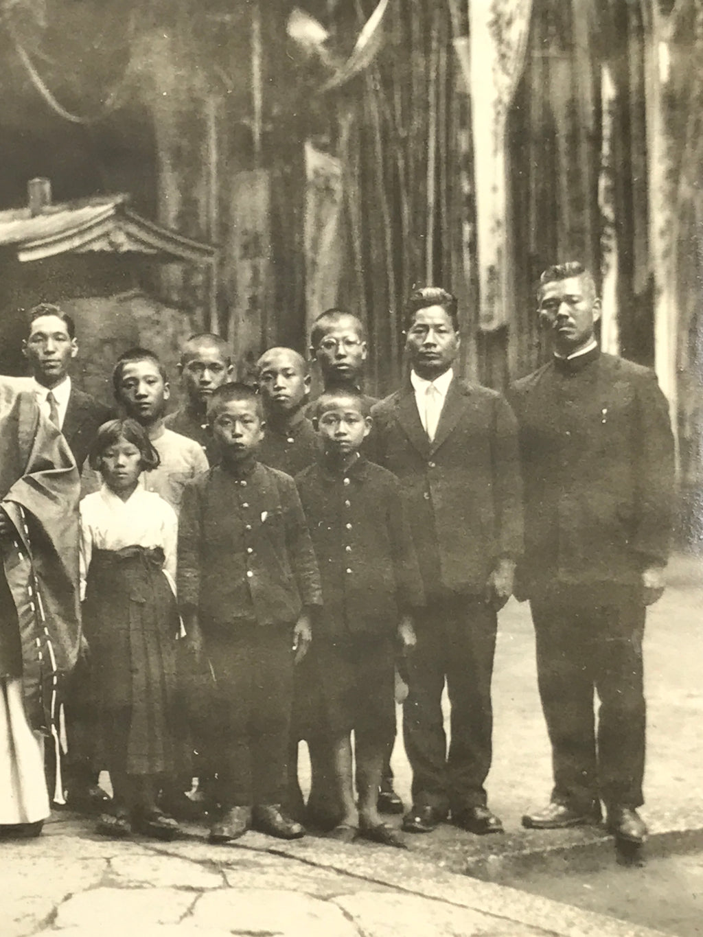 Japanese Showa Shinto Shrine Priest Photograph Children Kimono Black White PH165