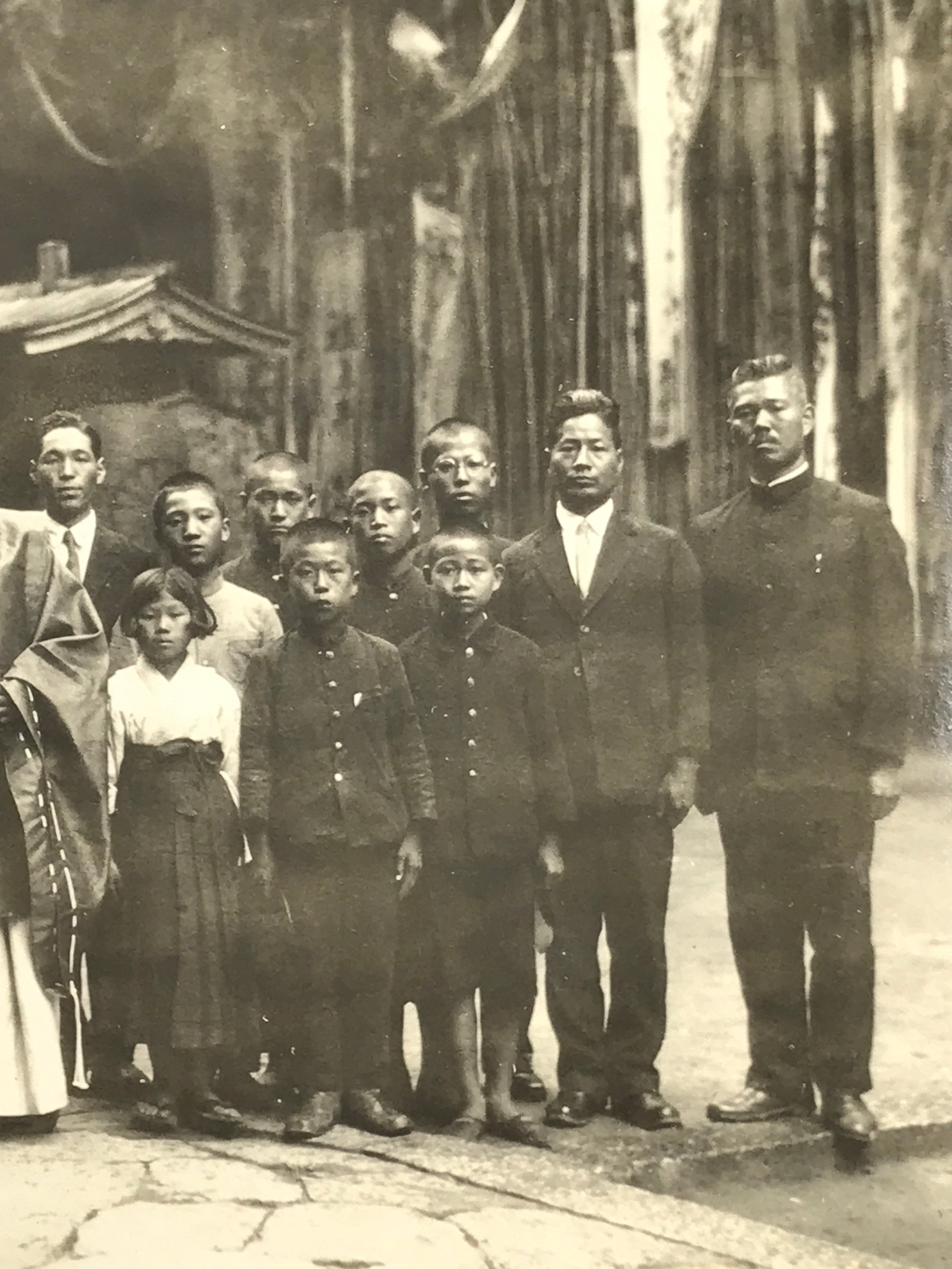 Japanese Showa Shinto Shrine Priest Photograph Children Kimono Black White PH165