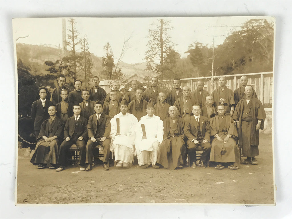 Japanese Showa Shinto Shrine Priest Photograph Vtg Monks Kimono Sepia Tone PH164