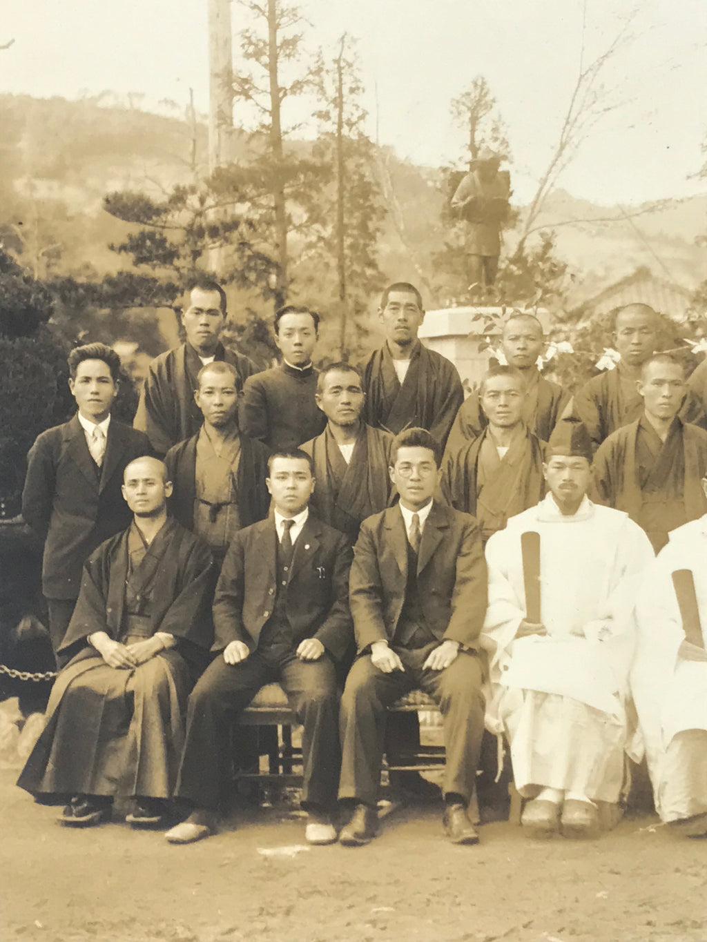 Japanese Showa Shinto Shrine Priest Photograph Vtg Monks Kimono Sepia Tone PH164