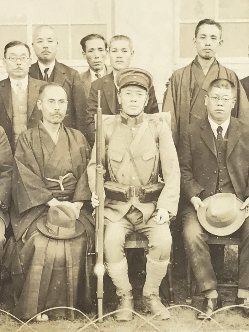 Japanese Showa Soldier Group Photograph Vtg Military Uniform Sepia Tone PH129