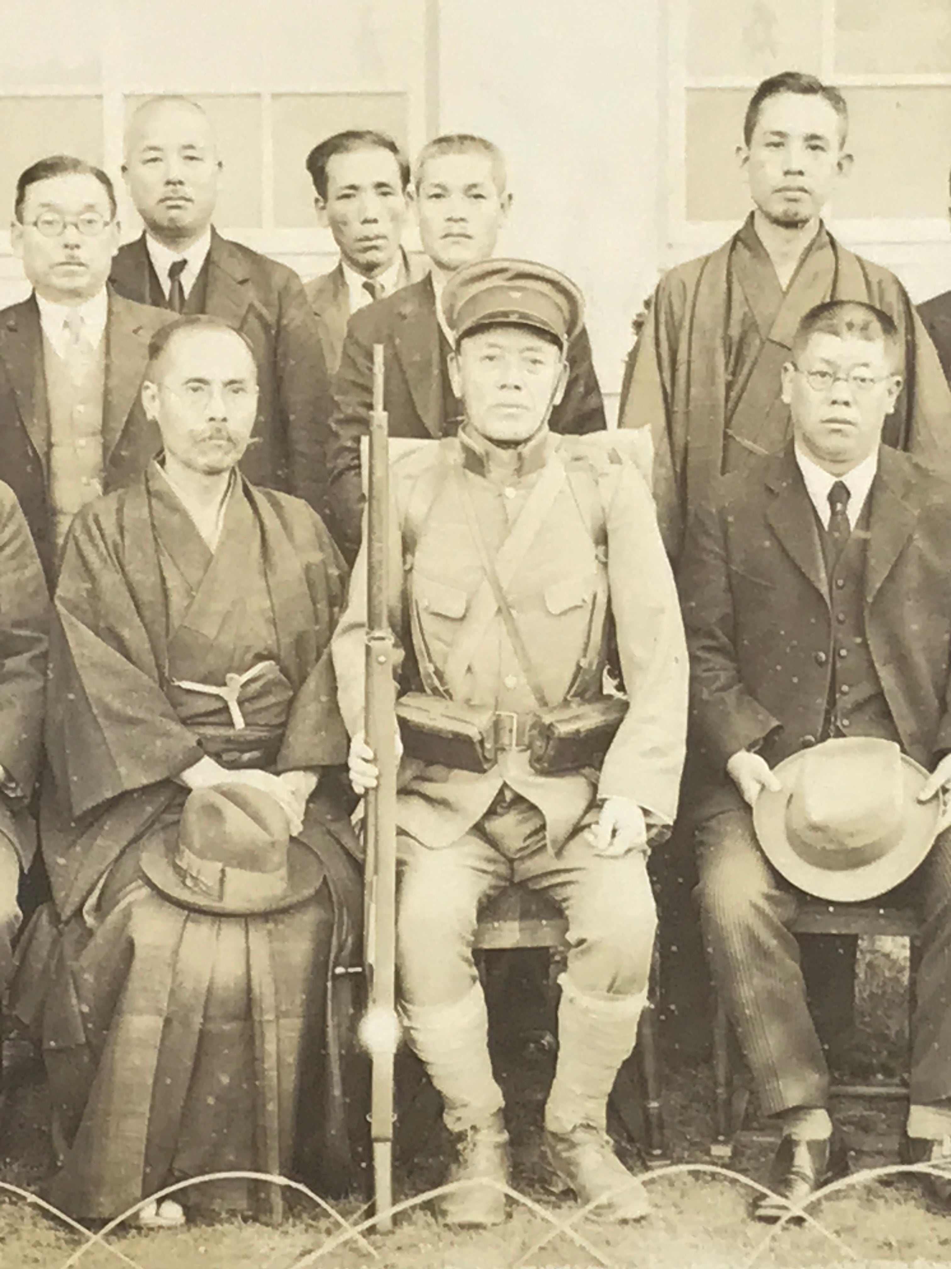 Japanese Showa Soldier Group Photograph Vtg Military Uniform Sepia Tone PH129