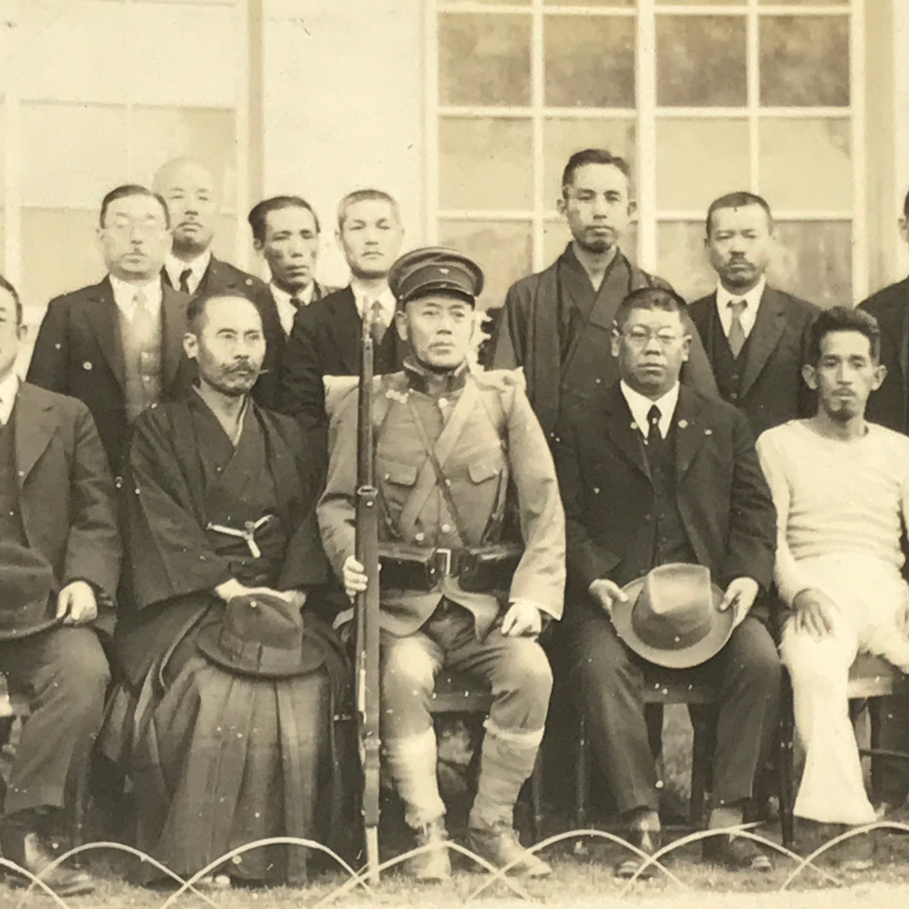 Japanese Showa Soldier Group Photograph Vtg Military Uniform Sepia Tone PH229