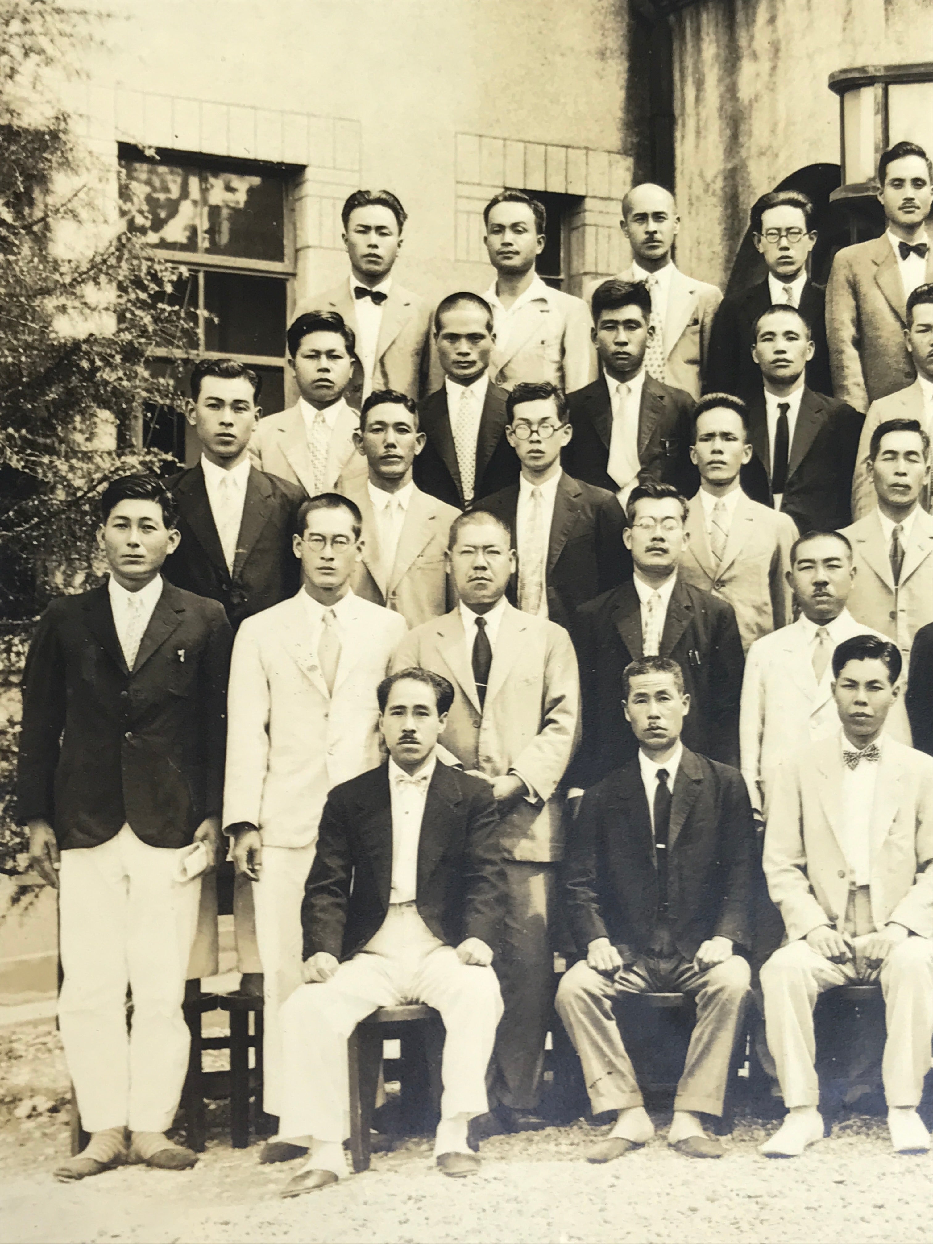 Japanese Showa Teacher Meeting Group Photograph Vtg School Sepia Tone PH66