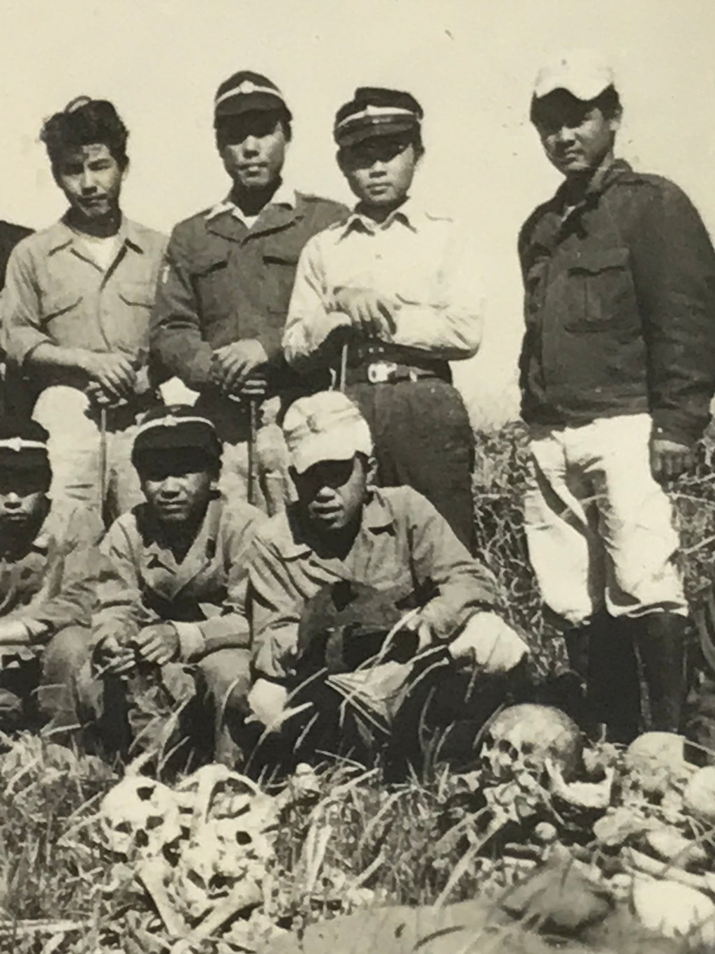 Japanese Showa Teen Boys Student Field Photograph Vtg Bones Skulls Sepia PH216