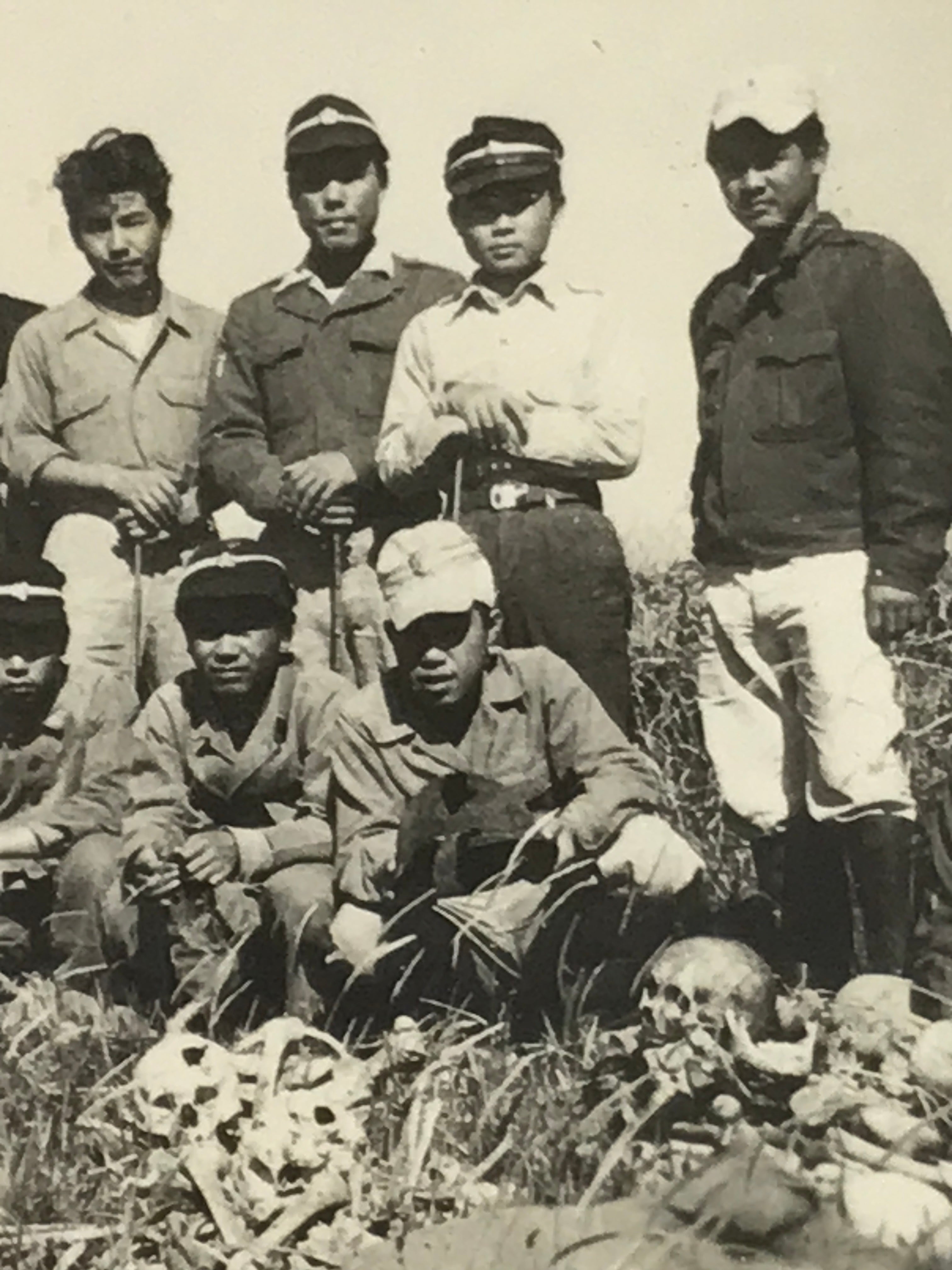 Japanese Showa Teen Boys Student Field Photograph Vtg Bones Skulls Sepia PH216