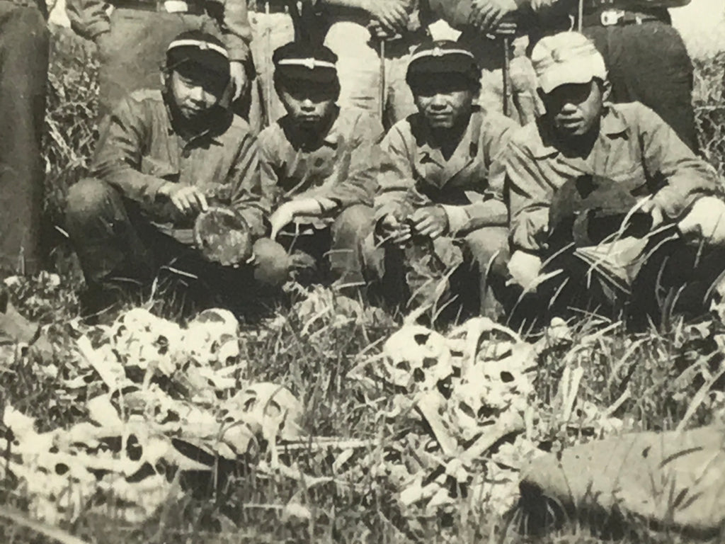 Japanese Showa Teen Boys Student Field Photograph Vtg Bones Skulls Sepia PH216