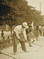 Japanese Showa Town Street Cleaning Photograph Vtg Road Daily Life Sepia PH195