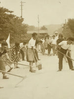 Japanese Showa Town Street Cleaning Photograph Vtg Road Daily Life Sepia PH195